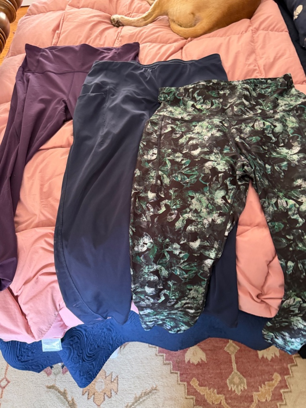 Women’s set of 3 Active Capri Leggings - Purple, Navy & Green Print